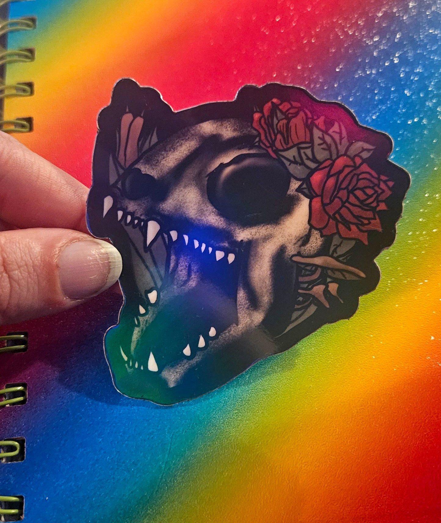 Cat skull and roses sticker