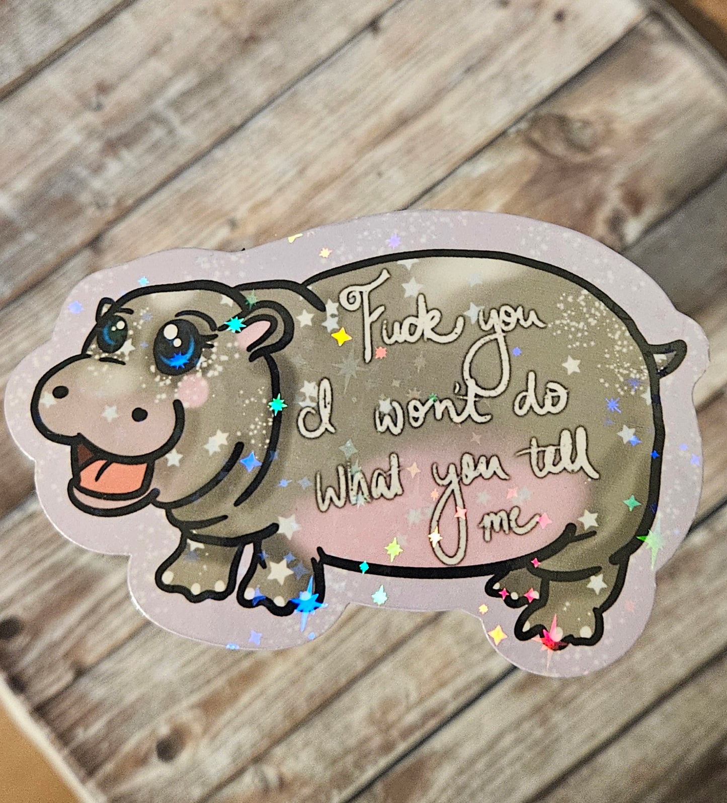 Naughty sweary baby hippo sticker !!cusswords included!!