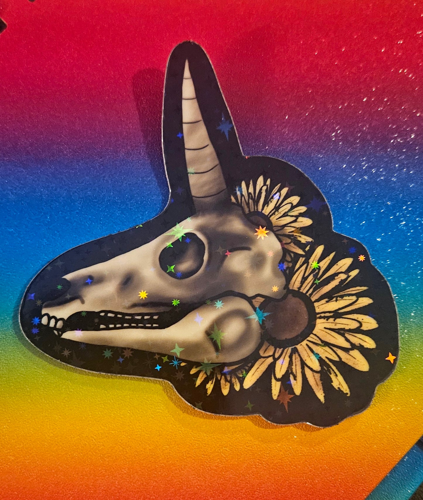 Glow in the dark unicorn skull sticker