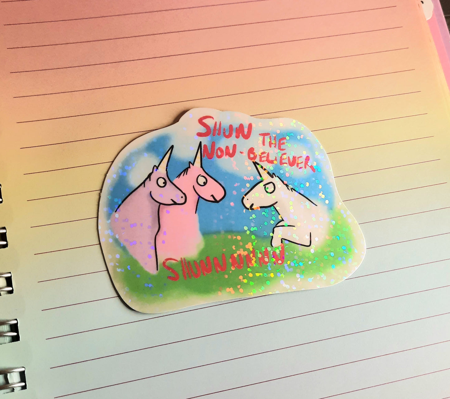 Shun the non believer unicorn sticker