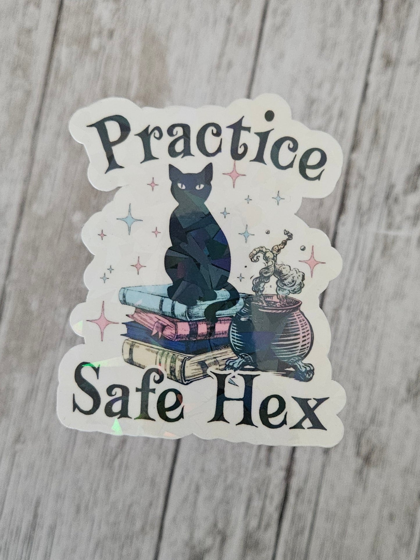 Practice safe hex black cat sticker