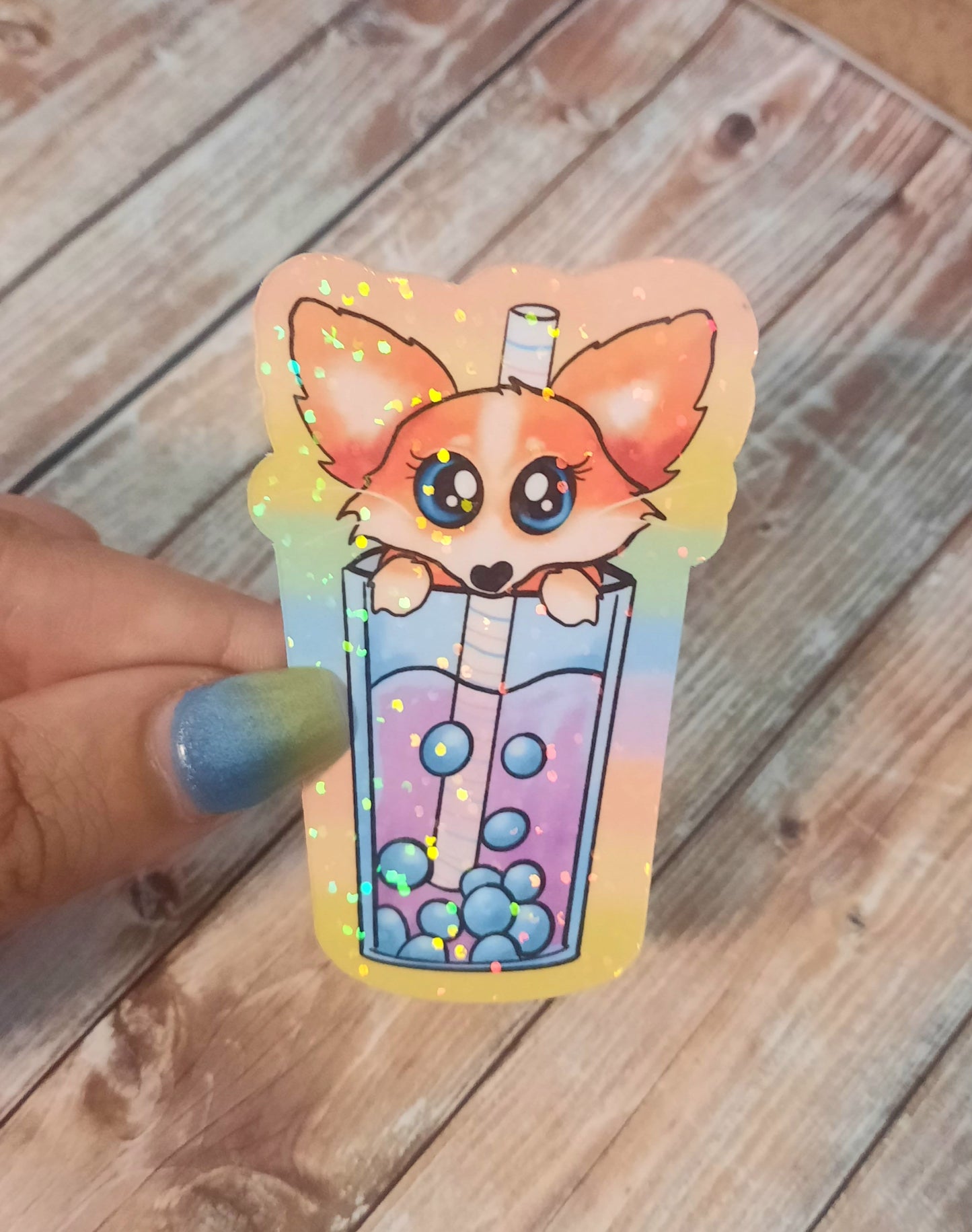 Colorful fox boba sticker