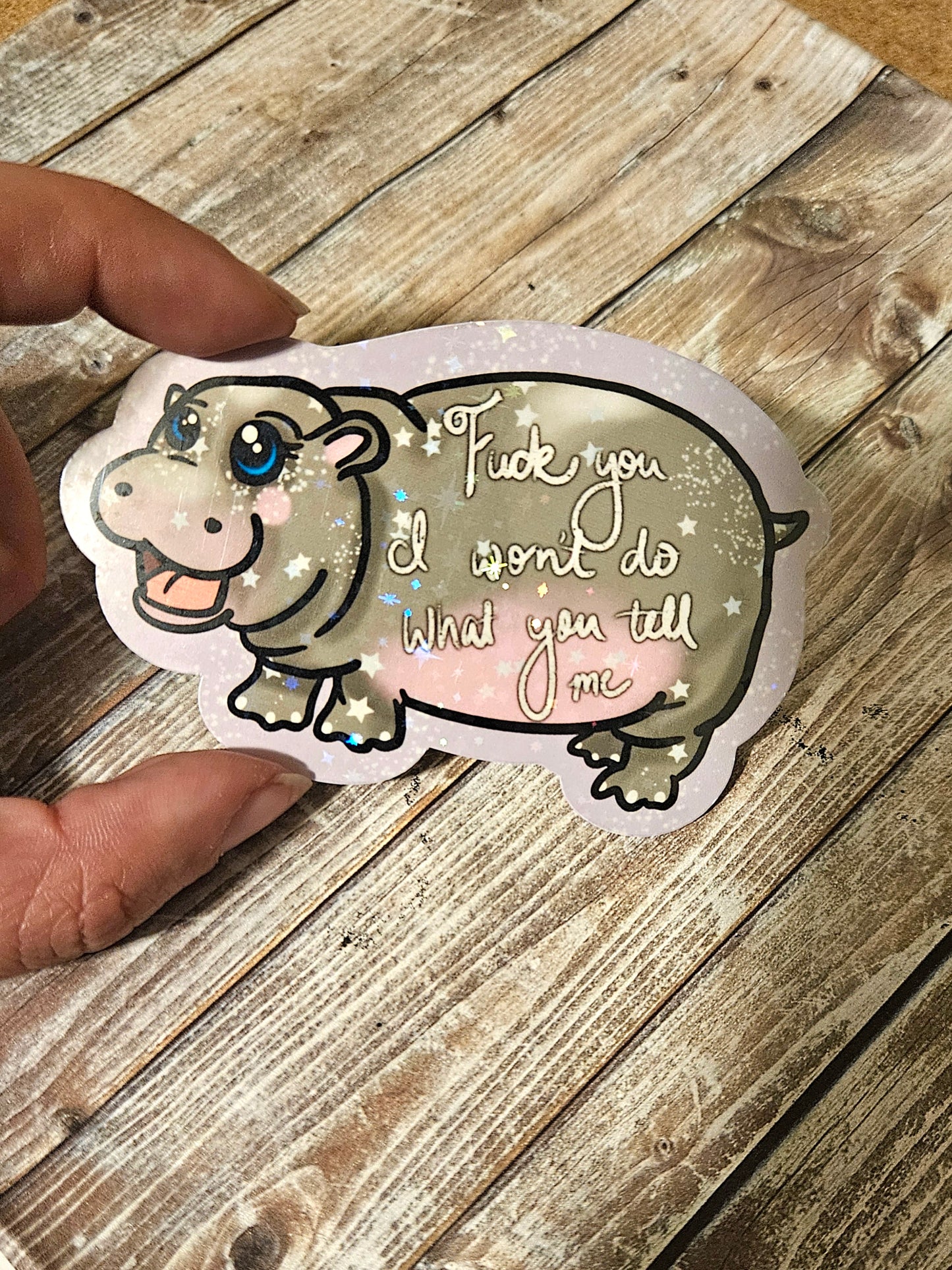 Naughty sweary baby hippo sticker !!cusswords included!!