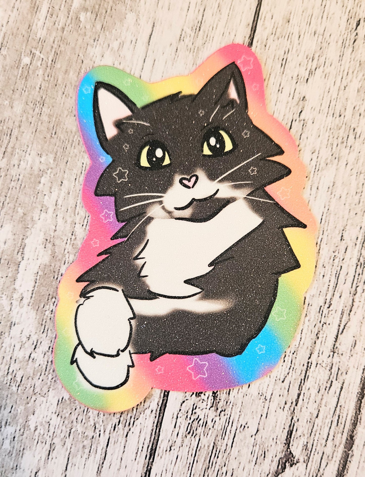 Tuxedo cat rainbow sticker