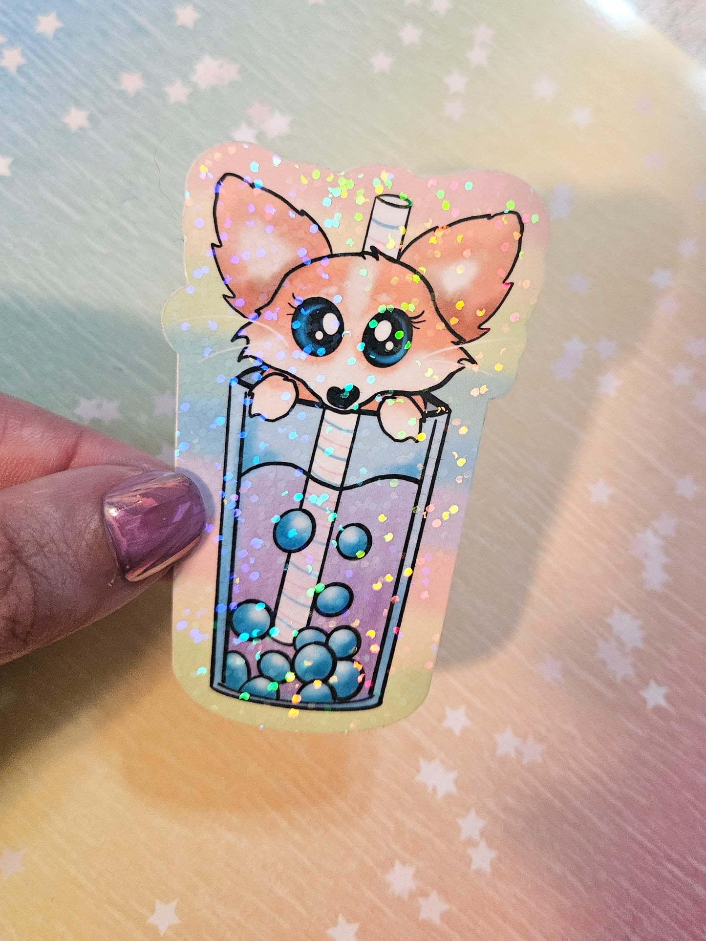 Colorful fox boba sticker