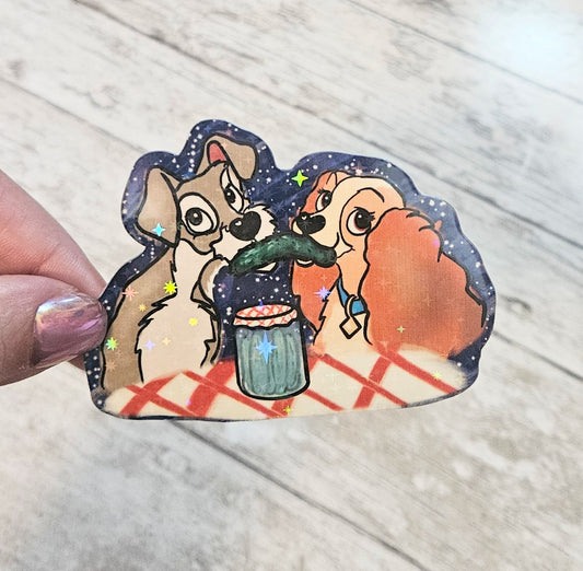 Bella Notte Pickle, cute dogs sharing a pickle scene sticker