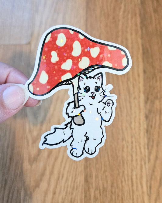 Mushroom kitty umbrella sticker