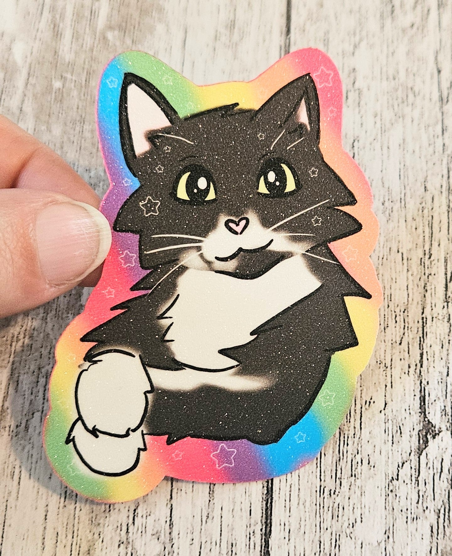 Tuxedo cat rainbow sticker