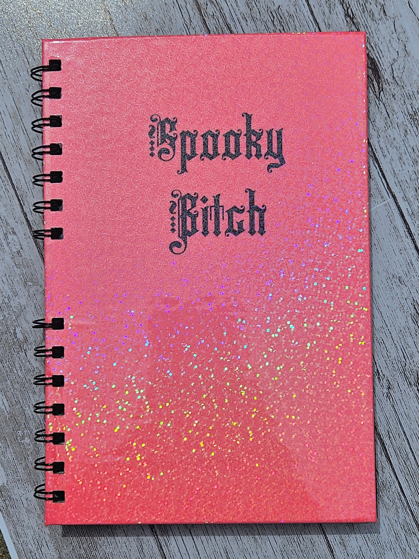 Glow in the dark Spooky Bitch black page notebook