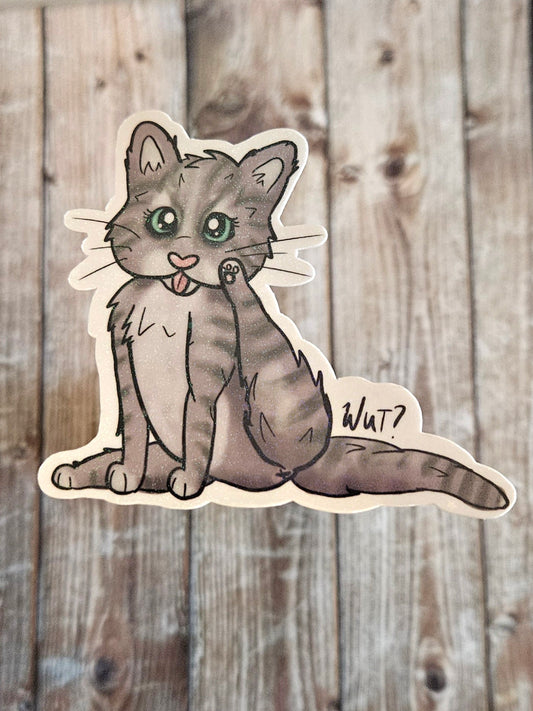 Silly Gray tabby caught licking it's butt sticker for water bottle