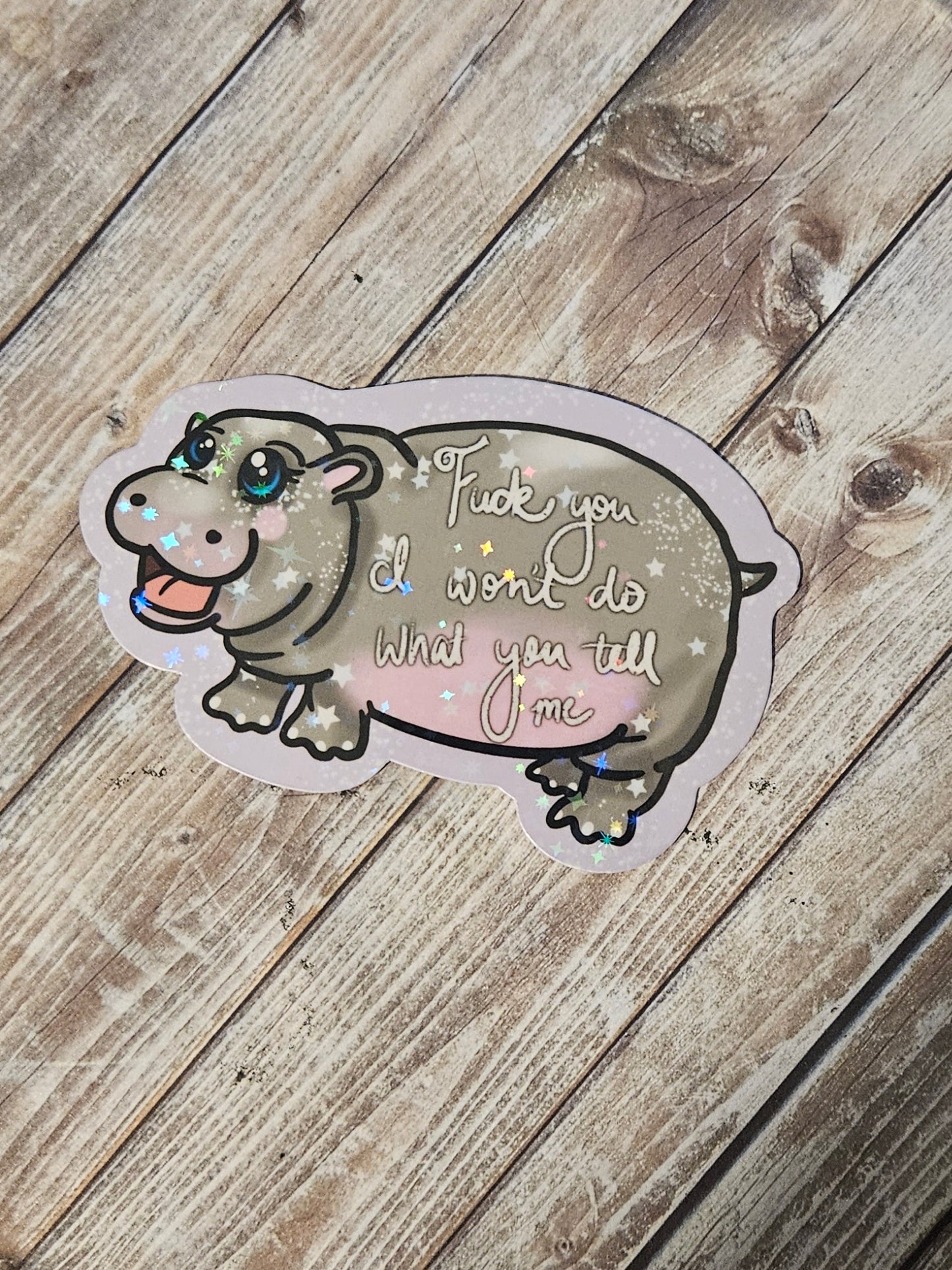 Naughty sweary baby hippo sticker !!cusswords included!!