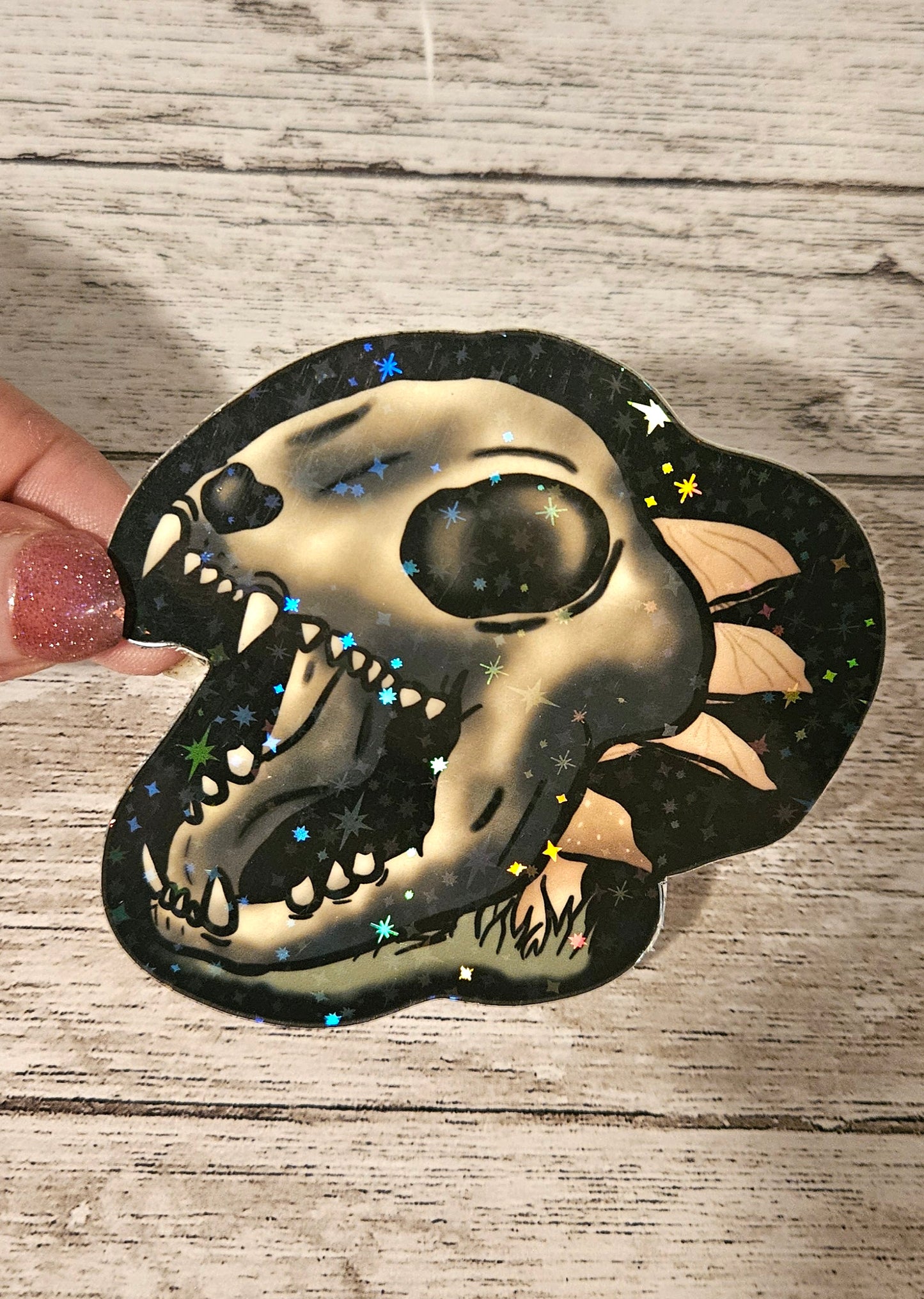 Glow in the dark cat skull sticker