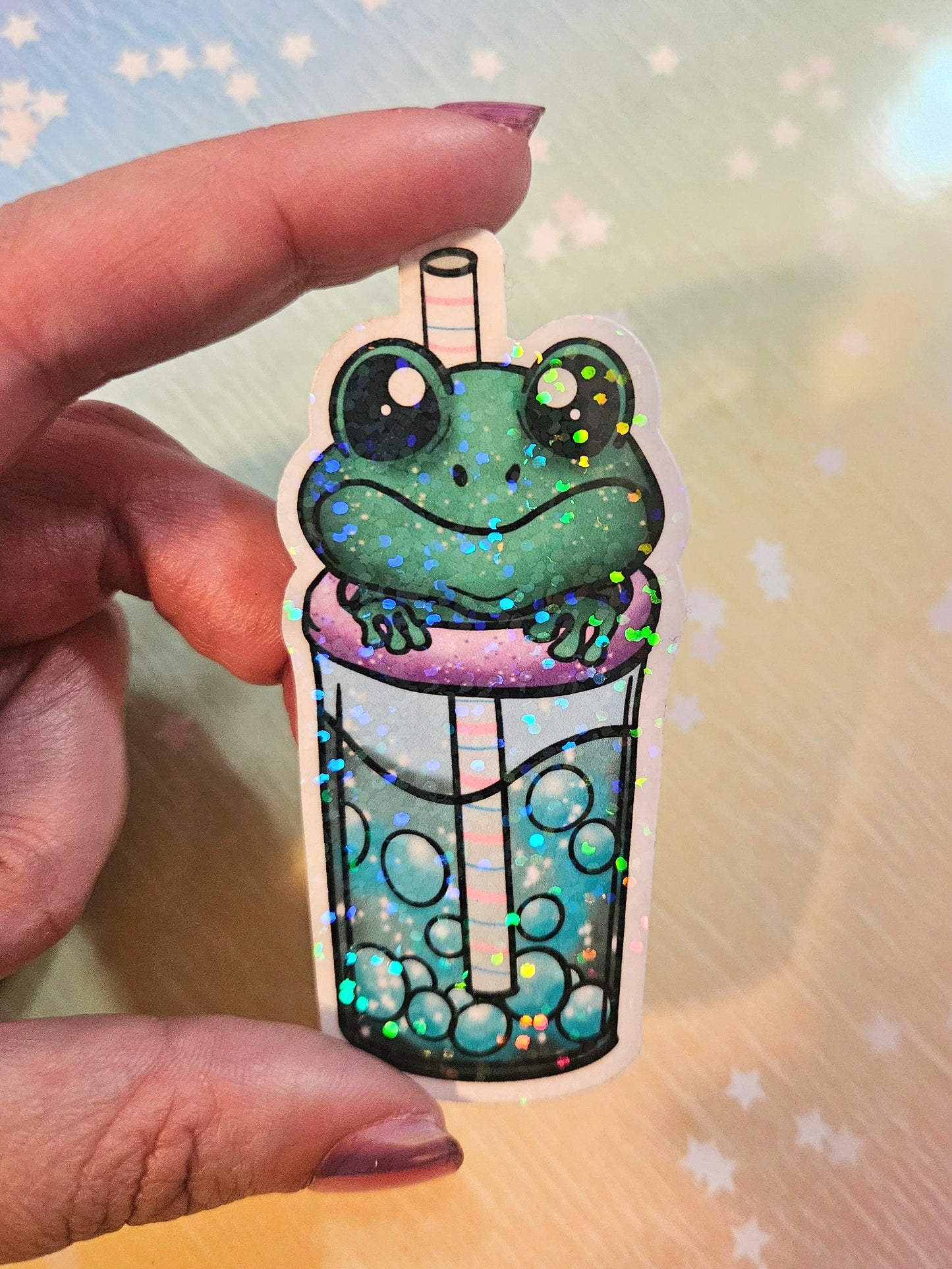 Frog Boba sticker for water bottle