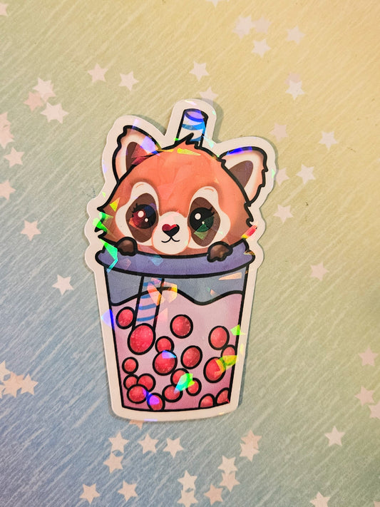 Adorable red panda boba sticker