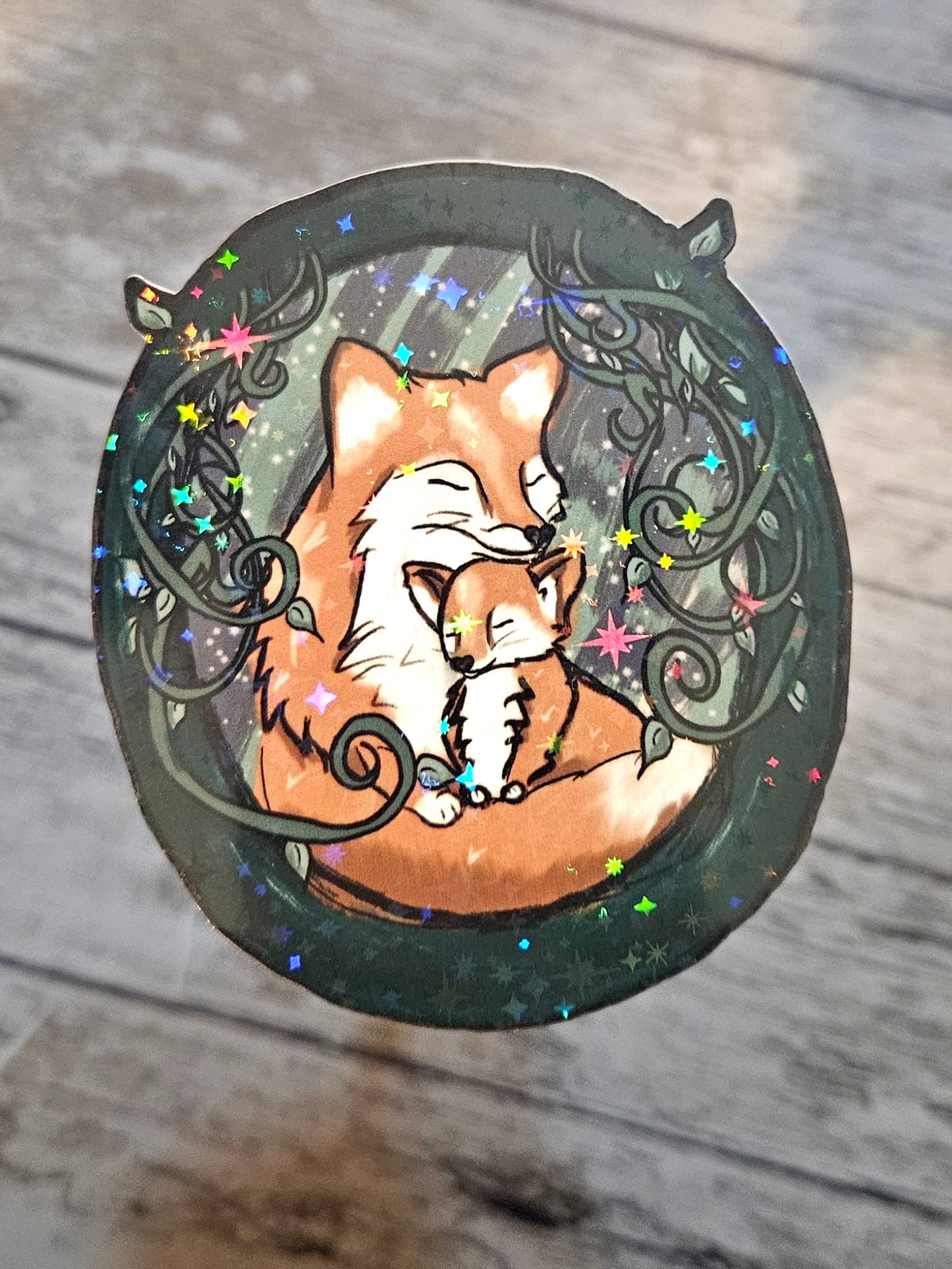 Mama and baby fox cottagecore aesthetic sticker for water bottle