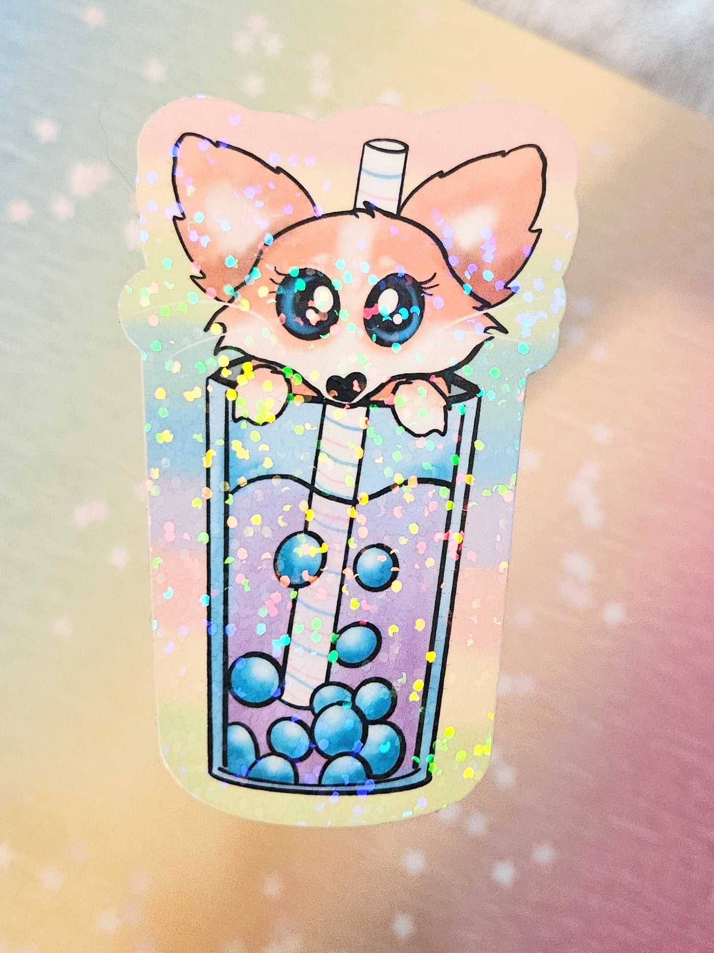 Colorful fox boba sticker