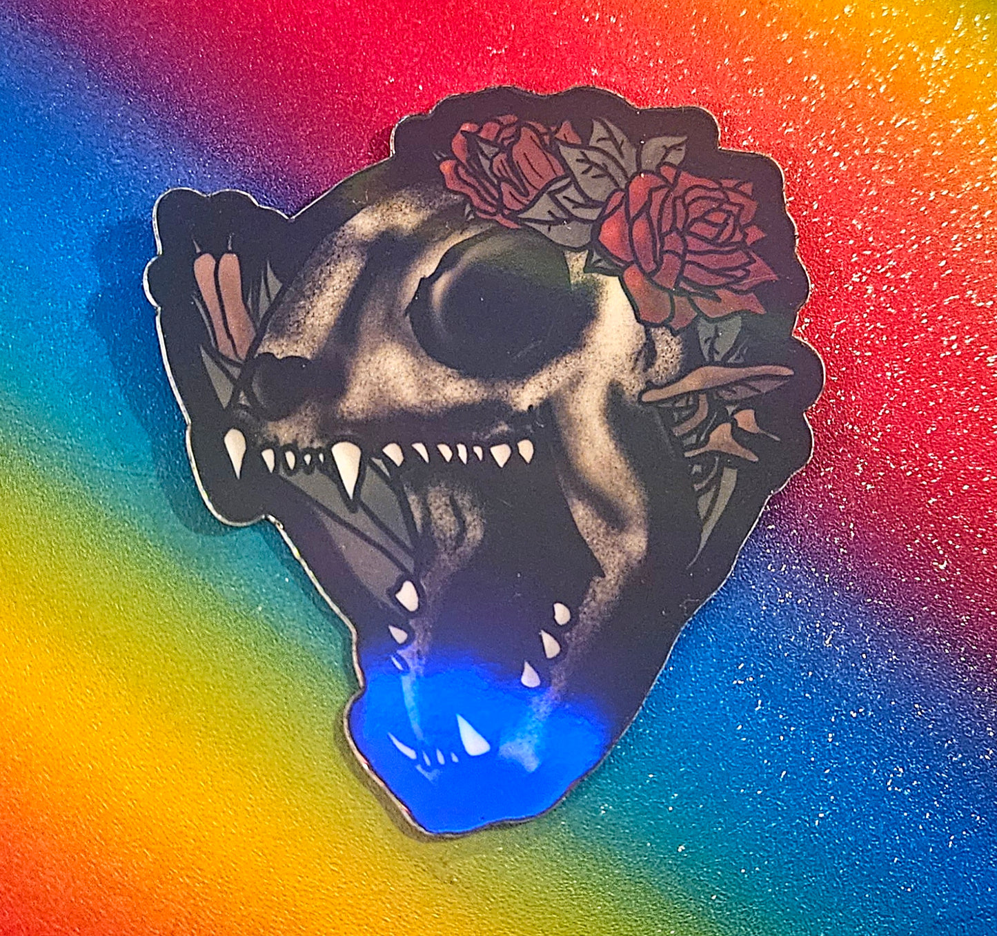 Cat skull and roses sticker
