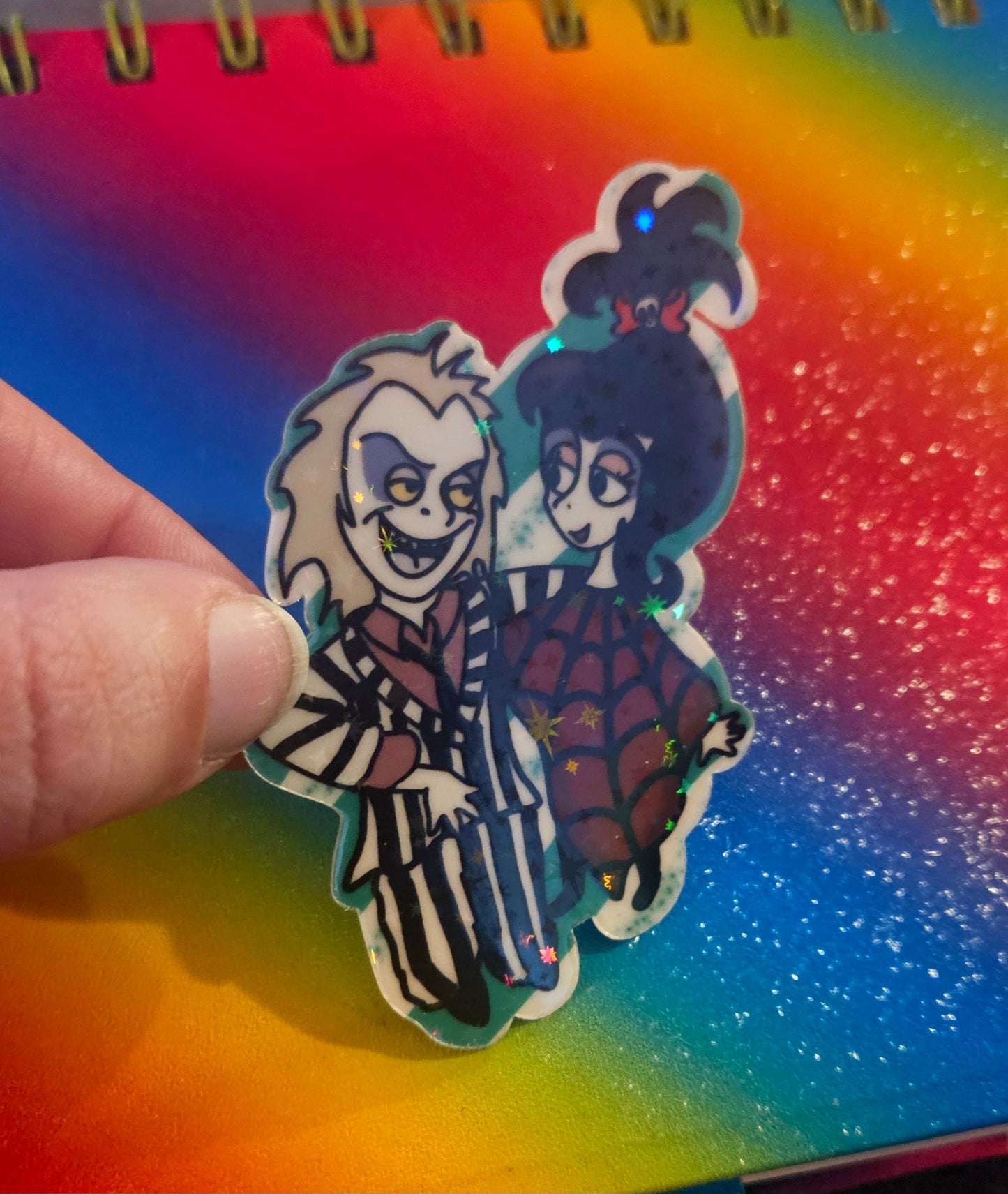 Beetle guy and goth girl cartoon sticker