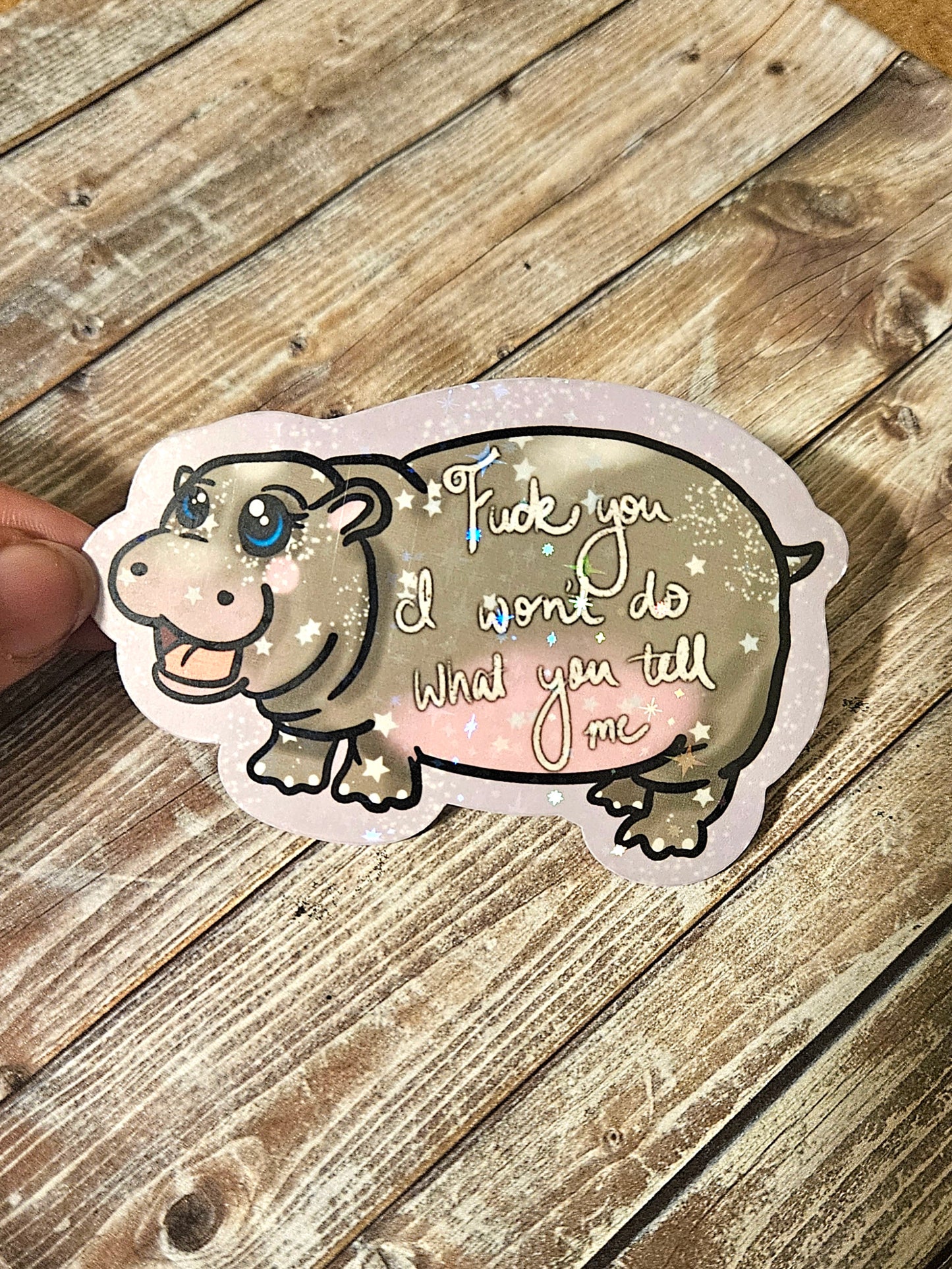 Naughty sweary baby hippo sticker !!cusswords included!!
