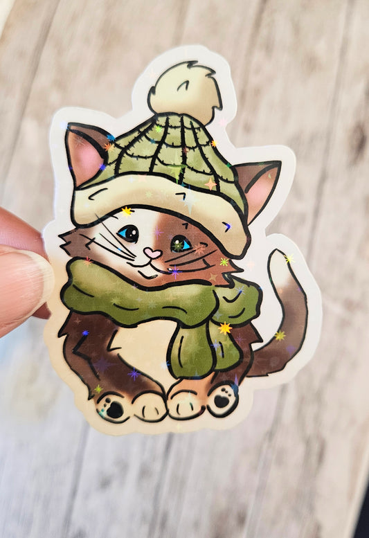 Calico kitten with hat sticker