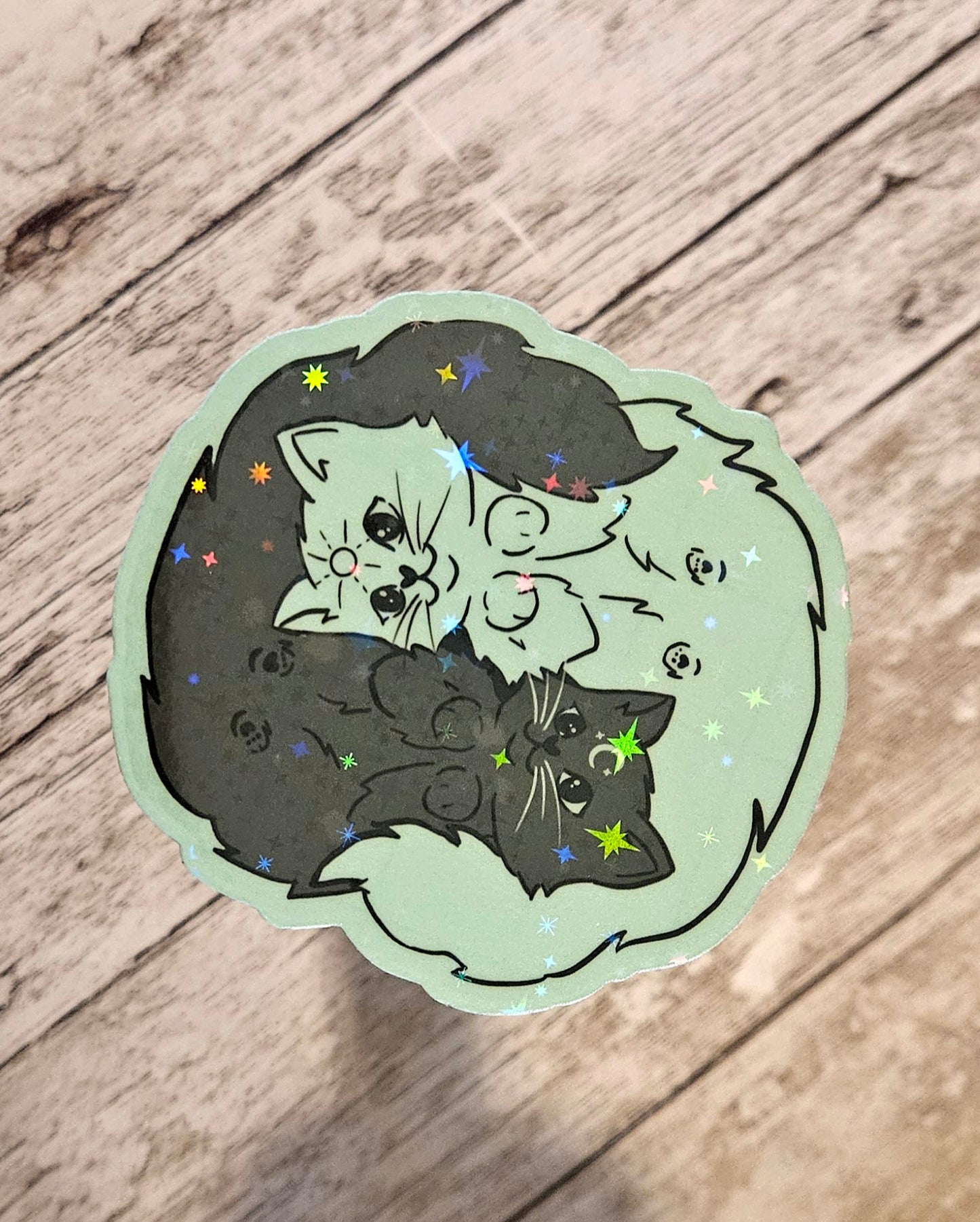 Yin yang inspired kitties sun and moon sticker