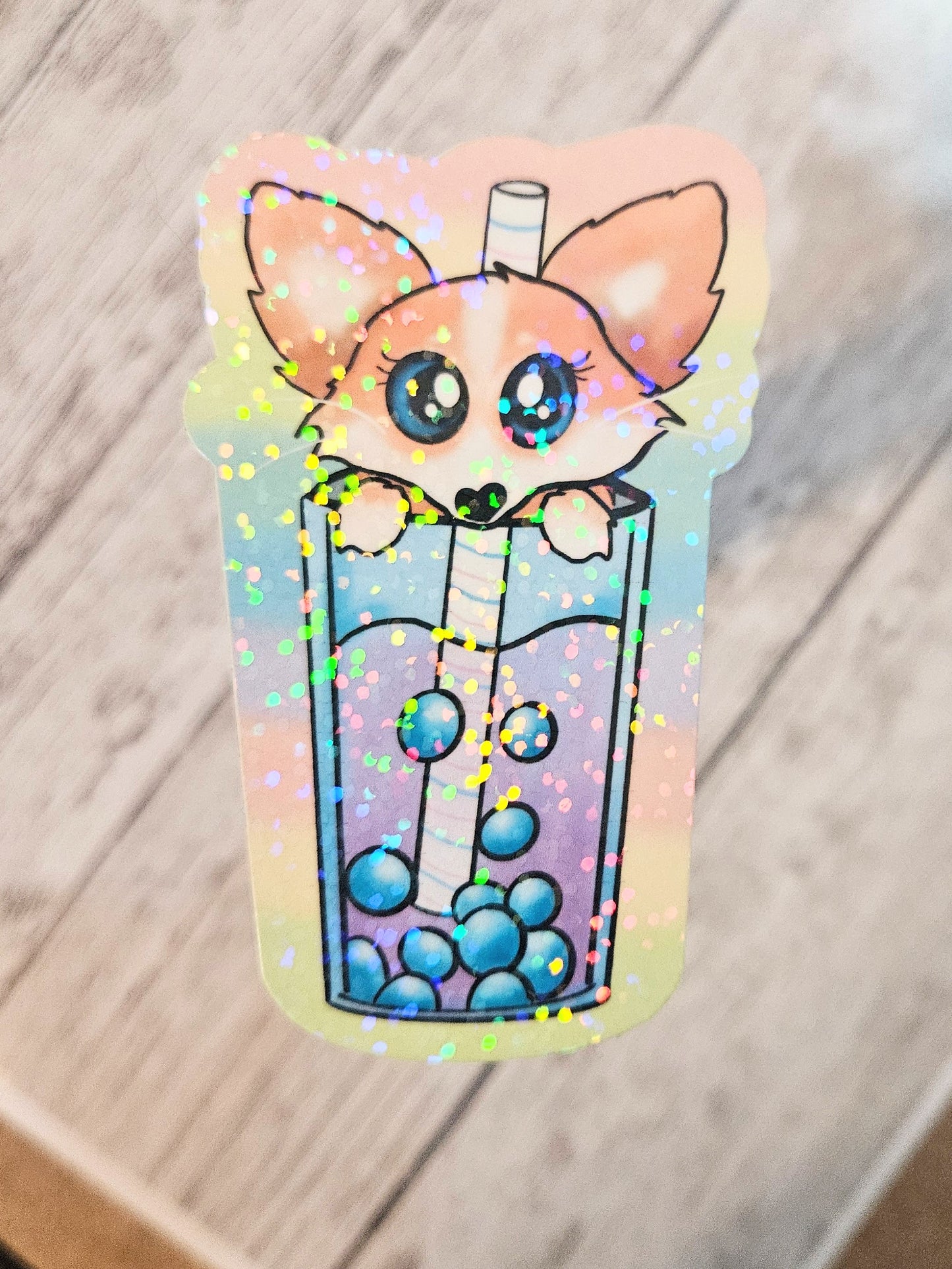 Colorful fox boba sticker