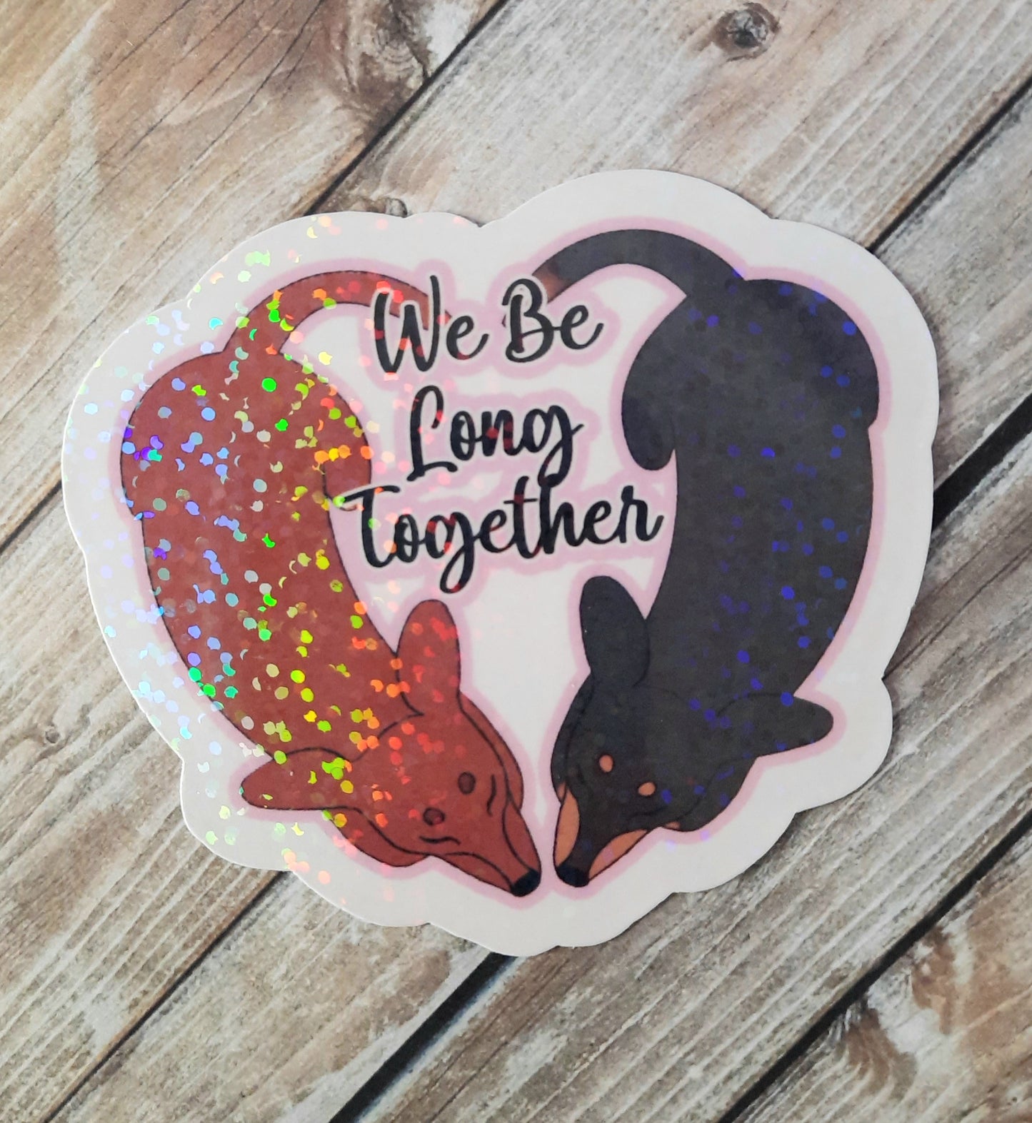 Valentine dachsund sticker, red brown and black and tan